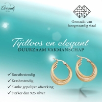 Bicolor Triple Oorringen 35mm &acirc;&euro;&ldquo; Ruitjesmotief & Stainless Steel -