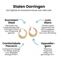 Bicolor Triple Oorringen 35mm &acirc;&euro;&ldquo; Ruitjesmotief & Stainless Steel -