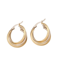 Bicolor Triple Oorringen 35mm &acirc;&euro;&ldquo; Ruitjesmotief & Stainless Steel -