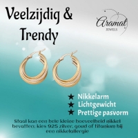 Bicolor Triple Oorringen 35mm &acirc;&euro;&ldquo; Ruitjesmotief & Stainless Steel -