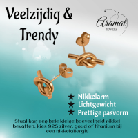 Goudkleurige Oorstekers met Knoop &acirc;&euro;&ldquo; 14x5,5mm RVS -