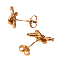 Goudkleurige Oorstekers met Knoop &acirc;&euro;&ldquo; 14x5,5mm RVS -
