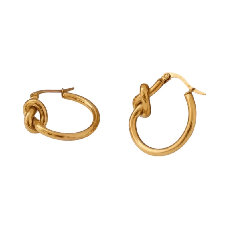 Ronde Oorringen met Knoop 25mm &acirc;&euro;&ldquo; Goudkleurig Stainless Steel -