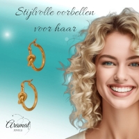 Ronde Oorringen 20x22mm met Knoop &acirc;&euro;&ldquo; Goudkleurig RVS -