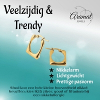 Rechthoekige Oorringen 23x16mm &acirc;&euro;&ldquo; Goudkleurig RVS &acirc;&euro;&ldquo; Gladde Fini