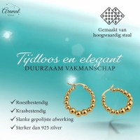 Goudkleurige Ronde Oorringen 25mm &acirc;&euro;&ldquo; Bolletjesmotief &acirc;&euro;&ldquo; RVS -