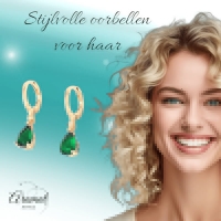 Goudkleurige Mini Oorringetjes Meisje &acirc;&euro;&ldquo; Groene Zirkonia &acirc;&euro;&ldquo; 10mm
