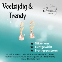 Goudkleurige Mini Oorringetjes Meisje &acirc;&euro;&ldquo; Roze Druppel Zirkonia &acirc;&euro;&ldquo