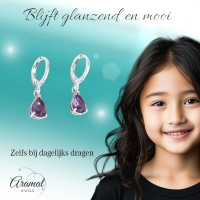 Zilverkleurige Kinder Oorringetjes &acirc;&euro;&ldquo; Paars Zirkonia &acirc;&euro;&ldquo; 25x6mm -