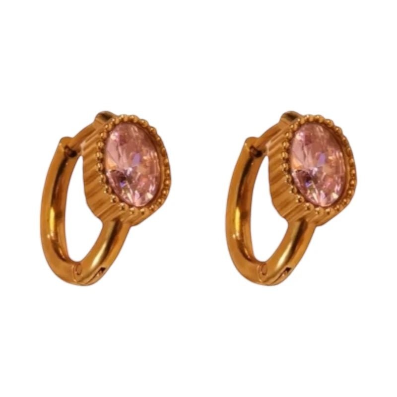 Mini Oorringen Goudkleurig &acirc;&euro;&ldquo; Roze Zirkonia &acirc;&euro;&ldquo; 15mm -