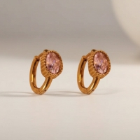 Mini Oorringen Goudkleurig &acirc;&euro;&ldquo; Roze Zirkonia &acirc;&euro;&ldquo; 15mm -