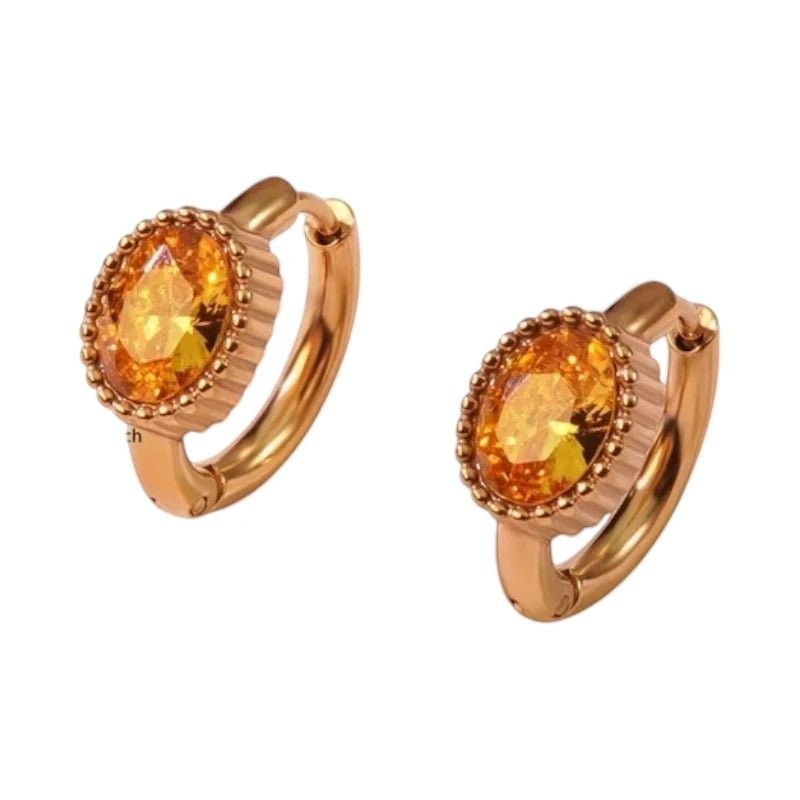 Mini Oorringen Goudkleurig &acirc;&euro;&ldquo; Gele Zirkonia &acirc;&euro;&ldquo; 15mm -