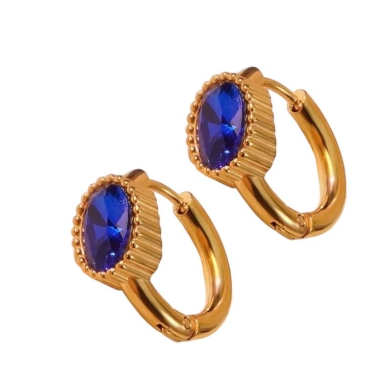 Mini Goudkleurige Oorringen &acirc;&euro;&ldquo; Blauwe Zirkonia &acirc;&euro;&ldquo; 15mm -
