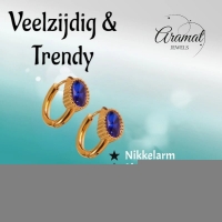 Mini Goudkleurige Oorringen &acirc;&euro;&ldquo; Blauwe Zirkonia &acirc;&euro;&ldquo; 15mm -