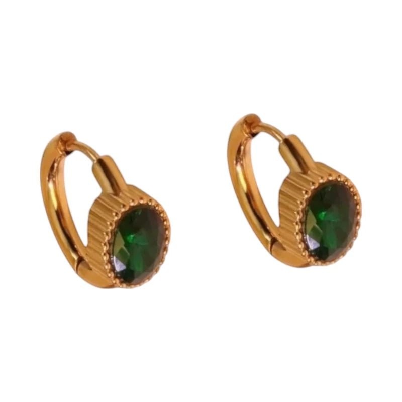 Mini Goudkleurige Oorringen &acirc;&euro;&ldquo; Groene Zirkonia &acirc;&euro;&ldquo; 15mm -