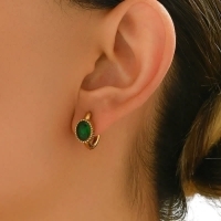 Mini Goudkleurige Oorringen &acirc;&euro;&ldquo; Groene Zirkonia &acirc;&euro;&ldquo; 15mm -