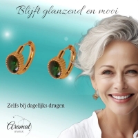 Mini Goudkleurige Oorringen &acirc;&euro;&ldquo; Groene Zirkonia &acirc;&euro;&ldquo; 15mm -