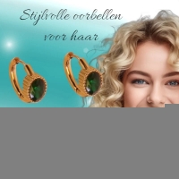 Mini Goudkleurige Oorringen &acirc;&euro;&ldquo; Groene Zirkonia &acirc;&euro;&ldquo; 15mm -