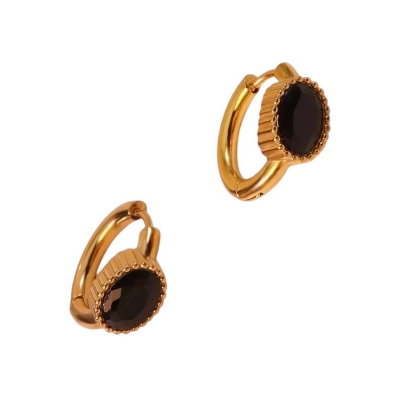 Mini Goudkleurige Oorringen &acirc;&euro;&ldquo; Zwarte Zirkonia &acirc;&euro;&ldquo; 15mm -