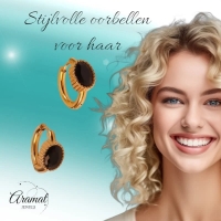 Mini Goudkleurige Oorringen &acirc;&euro;&ldquo; Zwarte Zirkonia &acirc;&euro;&ldquo; 15mm -