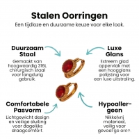 Mini Oorringen RVS Goudkleur &acirc;&euro;&ldquo; 15mm &acirc;&euro;&ldquo; Rode Ovale Zirkonia -