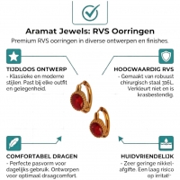 Mini Oorringen RVS Goudkleur &acirc;&euro;&ldquo; 15mm &acirc;&euro;&ldquo; Rode Ovale Zirkonia -