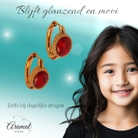 Mini Oorringen RVS Goudkleur &acirc;&euro;&ldquo; 15mm &acirc;&euro;&ldquo; Rode Ovale Zirkonia -