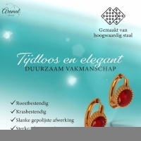Mini Oorringen RVS Goudkleur &acirc;&euro;&ldquo; 15mm &acirc;&euro;&ldquo; Rode Ovale Zirkonia -