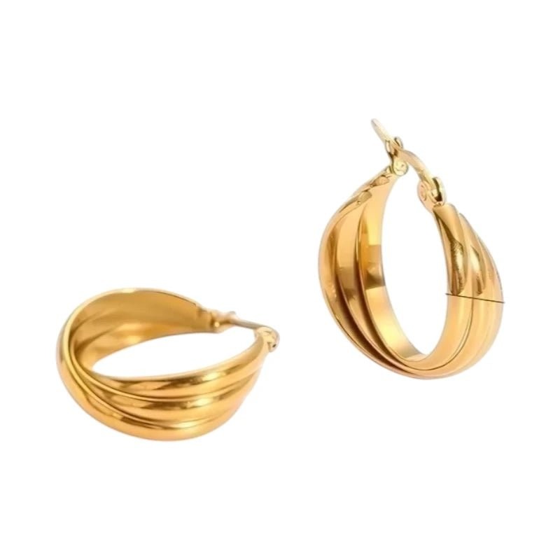 Multi Oorringen RVS Goudkleurig &acirc;&euro;&ldquo; 22mm &acirc;&euro;&ldquo; 3 Gladde Hoepels -