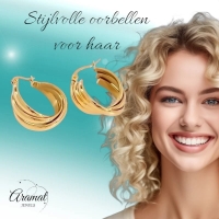 Multi Oorringen RVS Goudkleurig &acirc;&euro;&ldquo; 22mm &acirc;&euro;&ldquo; 3 Gladde Hoepels -
