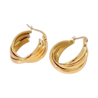 Multi Oorringen RVS Goudkleurig &acirc;&euro;&ldquo; 22mm &acirc;&euro;&ldquo; 3 Gladde Hoepels -