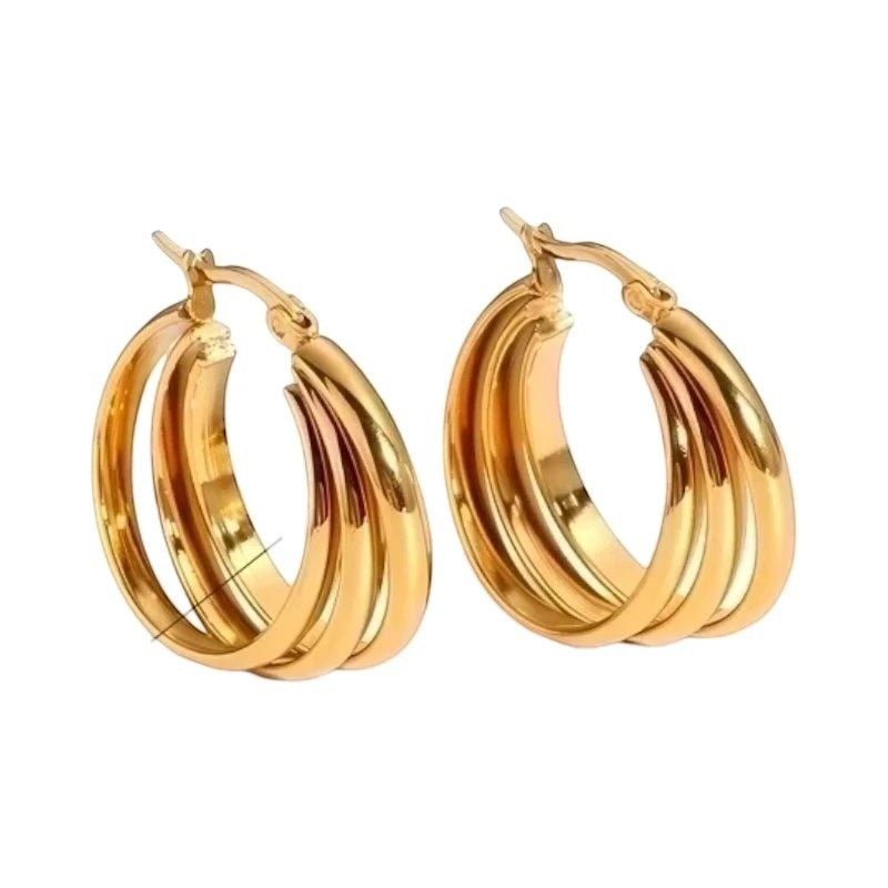 RVS Oorringen Goudkleur &acirc;&euro;&ldquo; 28mm &acirc;&euro;&ldquo; Triple Hoepels in 1 -