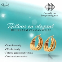 RVS Oorringen Goudkleur &acirc;&euro;&ldquo; 28mm &acirc;&euro;&ldquo; Triple Hoepels in 1 -