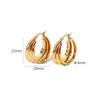 RVS Oorringen Goudkleur &acirc;&euro;&ldquo; 28mm &acirc;&euro;&ldquo; Triple Hoepels in 1 -