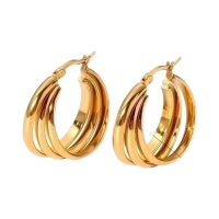 RVS Oorringen Goudkleur &acirc;&euro;&ldquo; 28mm &acirc;&euro;&ldquo; Triple Hoepels in 1 -