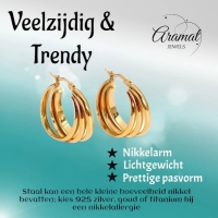 RVS Oorringen Goudkleur &acirc;&euro;&ldquo; 28mm &acirc;&euro;&ldquo; Triple Hoepels in 1 -