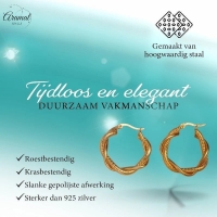 RVS Oorringen Goudkleurig &acirc;&euro;&ldquo; 30mm &acirc;&euro;&ldquo; Gedraaid & Ruitmotief -