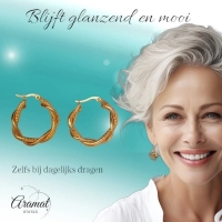 RVS Oorringen Goudkleurig &acirc;&euro;&ldquo; 30mm &acirc;&euro;&ldquo; Gedraaid & Ruitmotief -