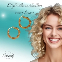 RVS Oorringen Goudkleurig &acirc;&euro;&ldquo; 30mm &acirc;&euro;&ldquo; Gedraaid & Ruitmotief -