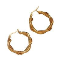 RVS Oorringen Goudkleurig &acirc;&euro;&ldquo; 30mm &acirc;&euro;&ldquo; Gedraaid & Ruitmotief -