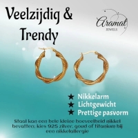 RVS Oorringen Goudkleurig &acirc;&euro;&ldquo; 30mm &acirc;&euro;&ldquo; Gedraaid & Ruitmotief -