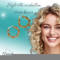 RVS Oorringen Goudkleurig &acirc;&euro;&ldquo; 30mm &acirc;&euro;&ldquo; Gedraaid & Ruitmotief -