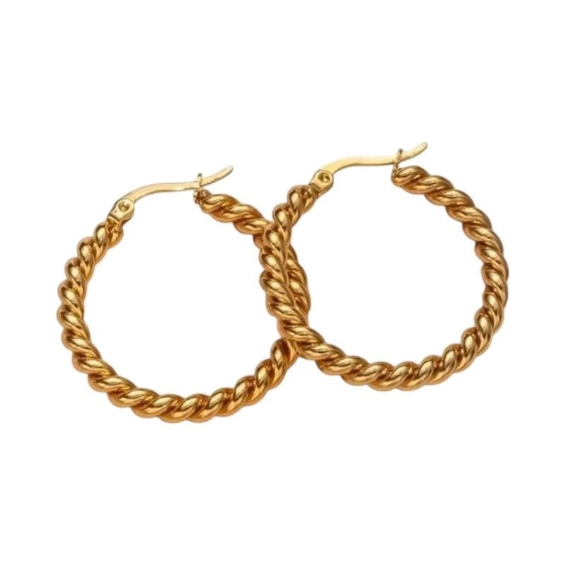 Ronde Oorringen RVS Goudkleurig &acirc;&euro;&ldquo; 30mm &acirc;&euro;&ldquo; Dubbel Gedraaid Motie