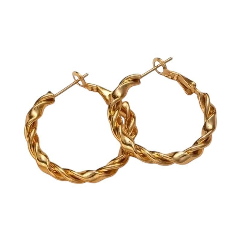 Wikkel Oorringen RVS Goudkleurig &acirc;&euro;&ldquo; 30mm &acirc;&euro;&ldquo; Brede & Smalle B