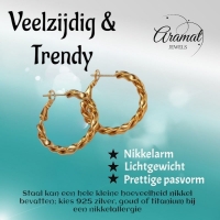 Wikkel Oorringen RVS Goudkleurig &acirc;&euro;&ldquo; 30mm &acirc;&euro;&ldquo; Brede & Smalle B