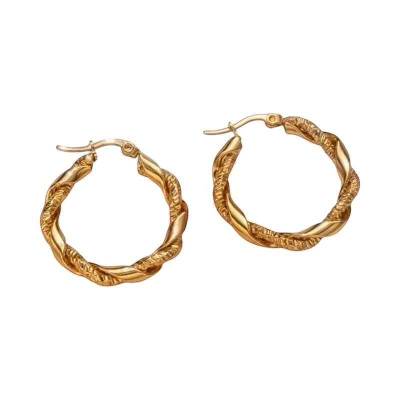 Ronde Oorringen RVS 30mm &acirc;&euro;&ldquo; Goudkleurig &acirc;&euro;&ldquo; Glad & Gedraaid M