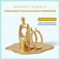 Ronde Oorringen RVS 30mm &acirc;&euro;&ldquo; Goudkleurig met Gedraaid Motief -