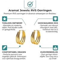 Triple Oorringen RVS Goudkleurig &acirc;&euro;&ldquo; 26x18mm &acirc;&euro;&ldquo; Ovale Oorringen m