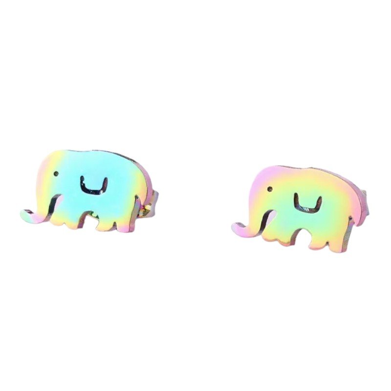 Olifant Oorbellen Regenboogkleurig RVS &acirc;&euro;&ldquo; 10x6mm &acirc;&euro;&ldquo; Meisje Diere
