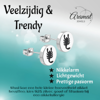 Schorpioen Oorbellen Zilverkleurig RVS &acirc;&euro;&ldquo; 8mm &acirc;&euro;&ldquo; Dieren oorsteke